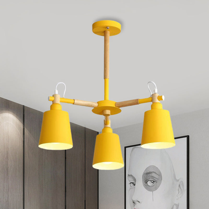Macaroon Tapered Shade Hanging Ceiling Lamp Metal Wood 3 Lights - Rebooters