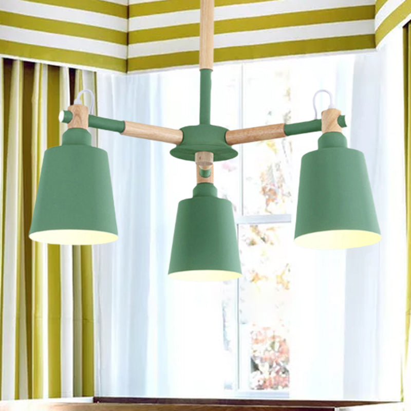 Macaroon Tapered Shade Hanging Ceiling Lamp Metal Wood 3 Lights - Rebooters