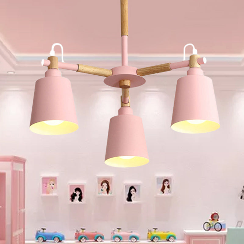 Macaroon Tapered Shade Hanging Ceiling Lamp Metal Wood 3 Lights - Rebooters