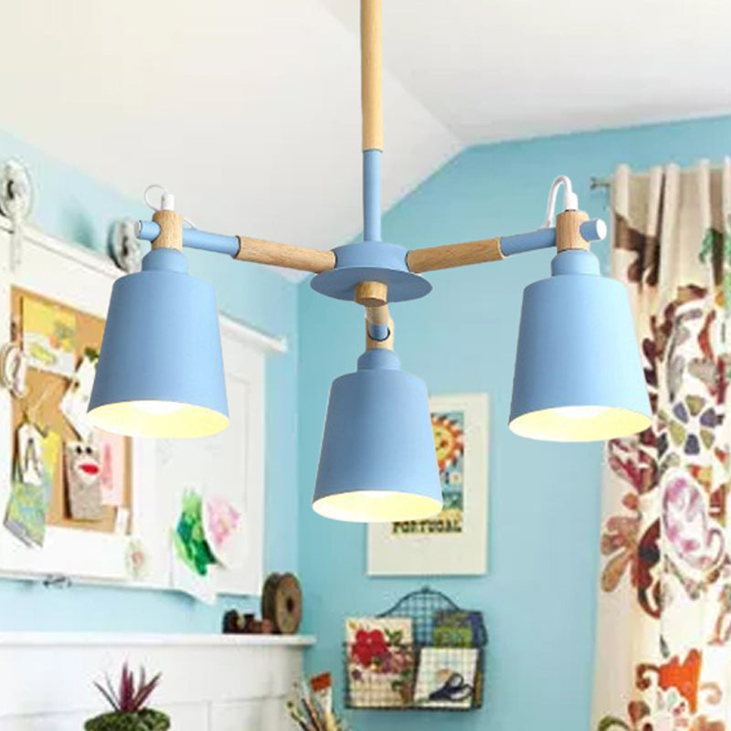 Macaroon Tapered Shade Hanging Ceiling Lamp Metal Wood 3 Lights - Rebooters
