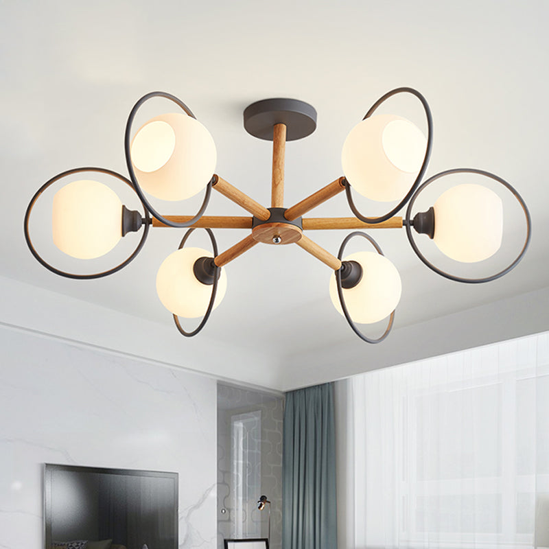 Dining Room Round Hanging Lights Glass 5 Bulbs Art Deco Fixture - Rebooters