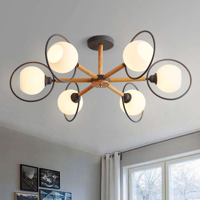 Dining Room Round Hanging Lights Glass 5 Bulbs Art Deco Fixture - Rebooters