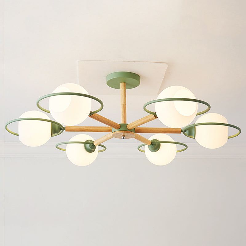 Dining Room Round Hanging Lights Glass 5 Bulbs Art Deco Fixture - Rebooters