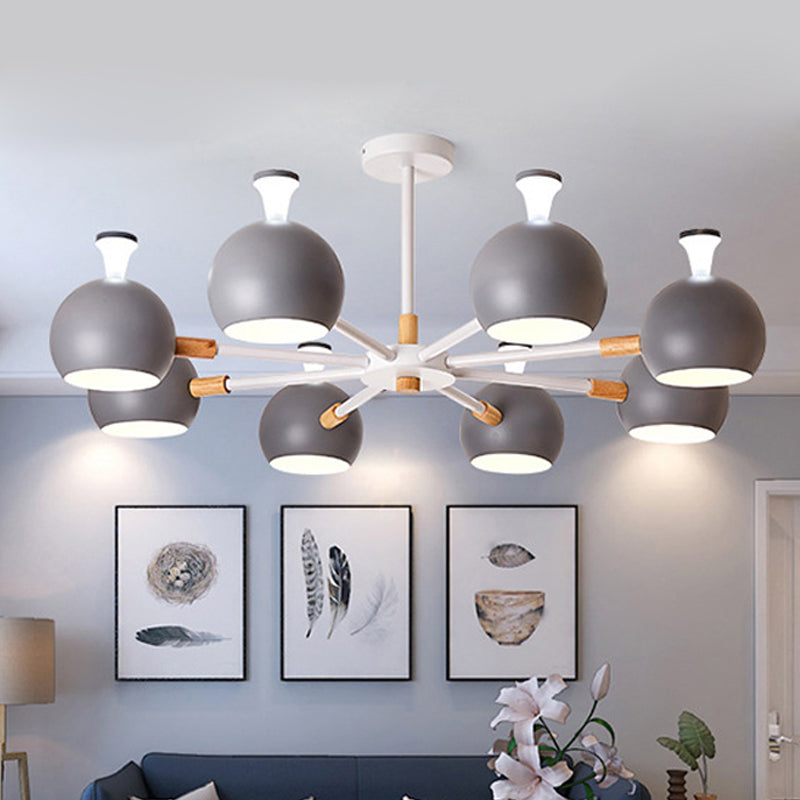 Living Room Dome Shape Hanging Light Iron 8 Bulbs Macaron Style - Rebooters