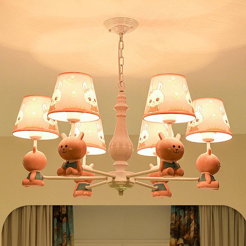 Fabric Tapered Shade Hanging Ceiling Lamp Cartoon Pendant Lights in Pink for Kindergarten - Rebooters