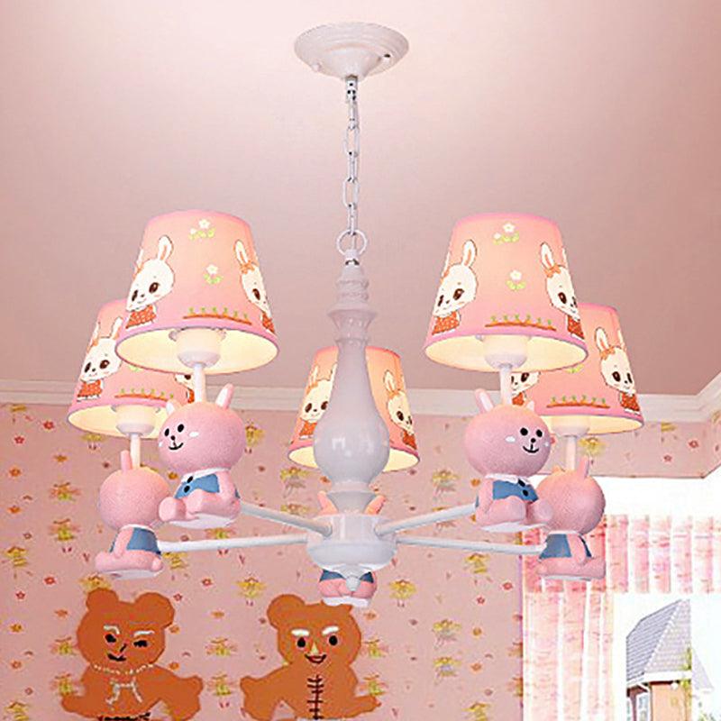 Fabric Tapered Shade Hanging Ceiling Lamp Cartoon Pendant Lights in Pink for Kindergarten - Rebooters