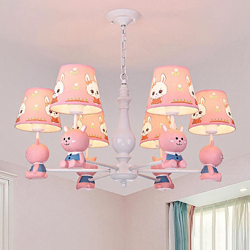 Fabric Tapered Shade Hanging Ceiling Lamp Cartoon Pendant Lights in Pink for Kindergarten - Rebooters