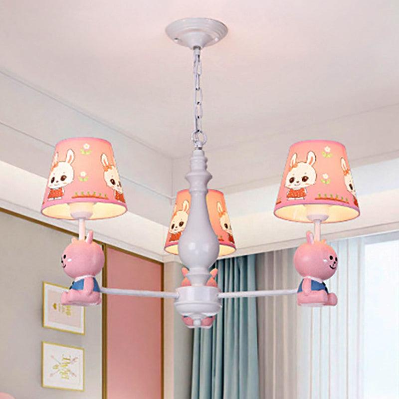 Fabric Tapered Shade Hanging Ceiling Lamp Cartoon Pendant Lights in Pink for Kindergarten - Rebooters