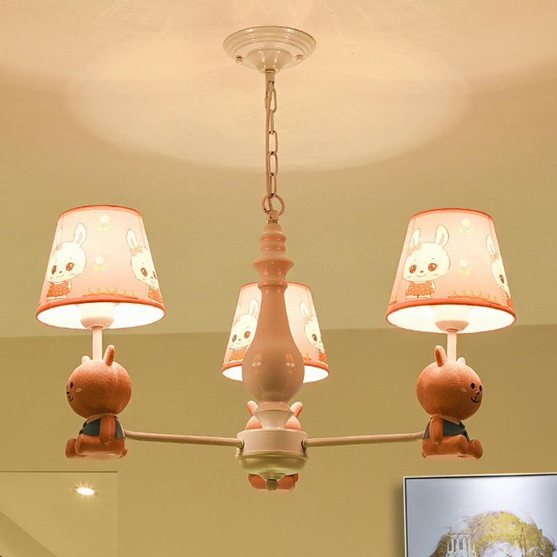 Fabric Tapered Shade Hanging Ceiling Lamp Cartoon Pendant Lights in Pink for Kindergarten - Rebooters