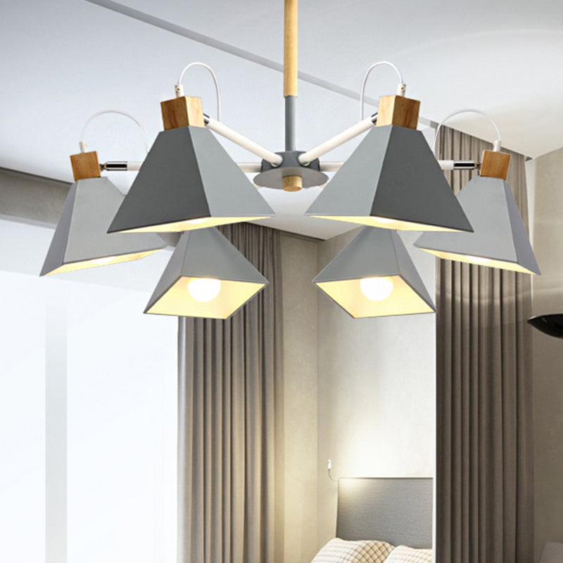 Rotatable 6 Lights Pyramid Chandelier Macaron Stylish Wood Ceiling Pendant - Rebooters