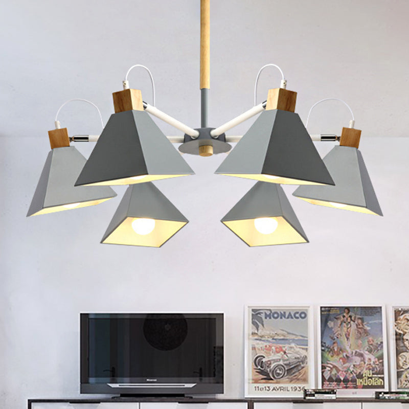 Rotatable 6 Lights Pyramid Chandelier Macaron Stylish Wood Ceiling Pendant - Rebooters