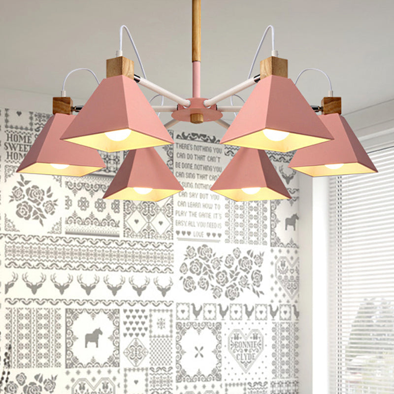 Rotatable 6 Lights Pyramid Chandelier Macaron Stylish Wood Ceiling Pendant - Rebooters