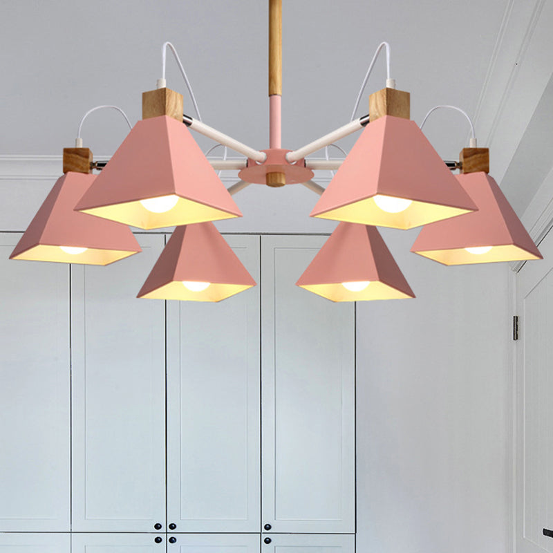 Rotatable 6 Lights Pyramid Chandelier Macaron Stylish Wood Ceiling Pendant - Rebooters
