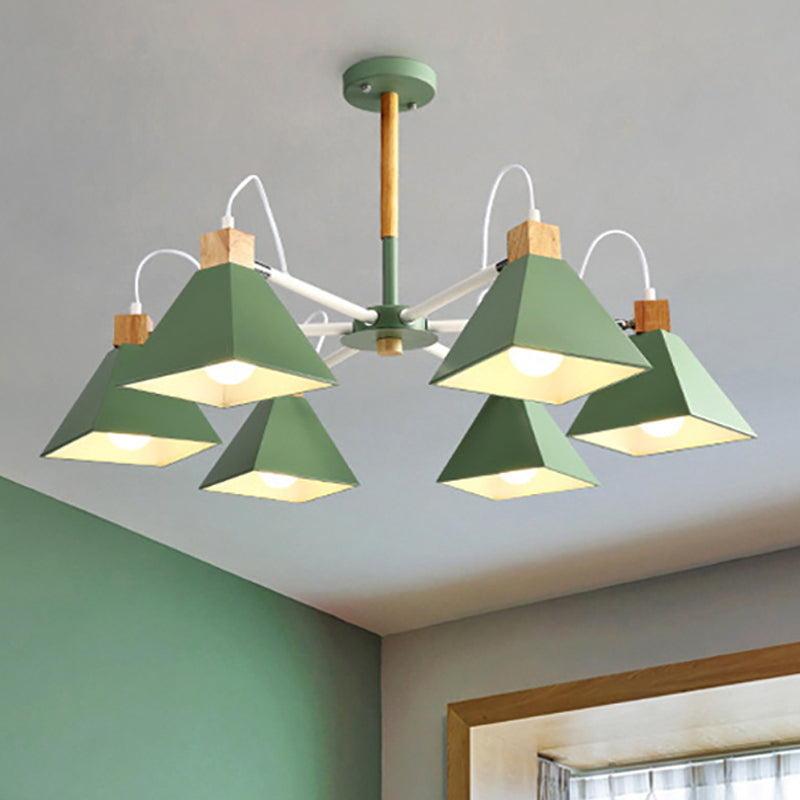 Rotatable 6 Lights Pyramid Chandelier Macaron Stylish Wood Ceiling Pendant - Rebooters