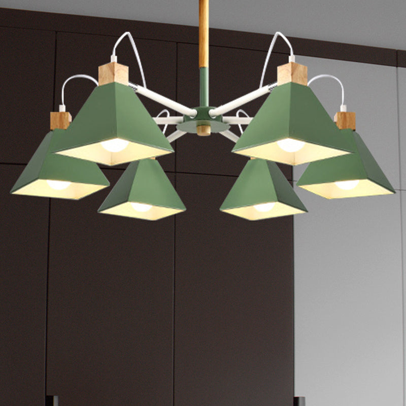 Rotatable 6 Lights Pyramid Chandelier Macaron Stylish Wood Ceiling Pendant - Rebooters