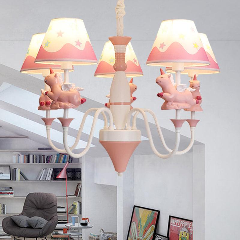 Bedroom Tapered Shade Hanging Lights Metal Unicorn Chandelier - Rebooters