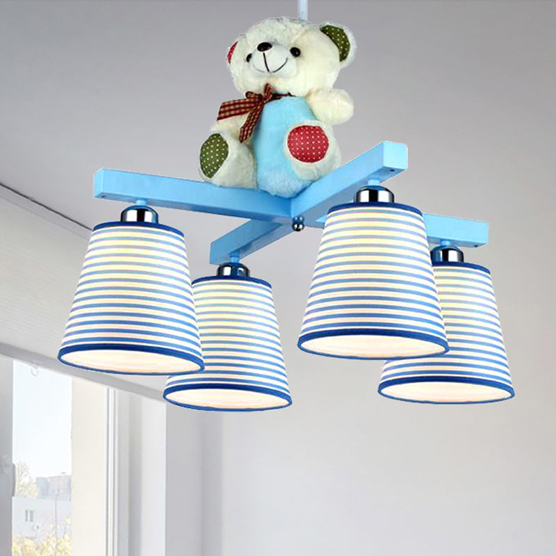 Cartoon Tapered Shade Hanging Lamp Fixture with Bear 4 Lights - Rebooters