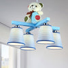 Cartoon Tapered Shade Hanging Lamp Fixture with Bear 4 Lights - Rebooters