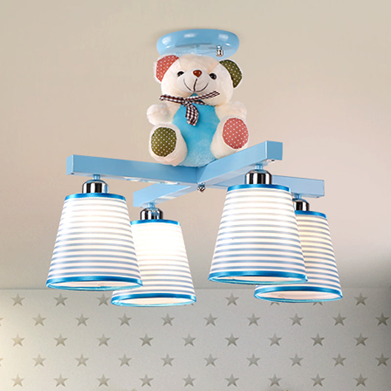 Cartoon Tapered Shade Hanging Lamp Fixture with Bear 4 Lights - Rebooters