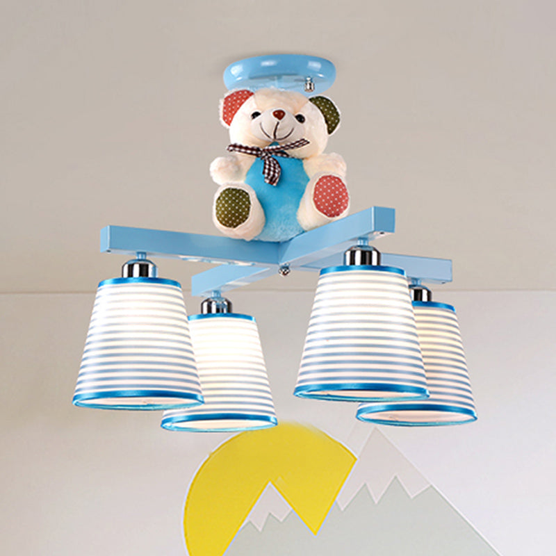 Cartoon Tapered Shade Hanging Lamp Fixture with Bear 4 Lights - Rebooters