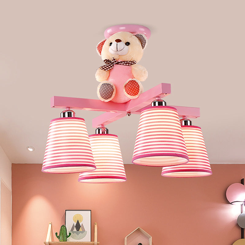 Cartoon Tapered Shade Hanging Lamp Fixture with Bear 4 Lights - Rebooters