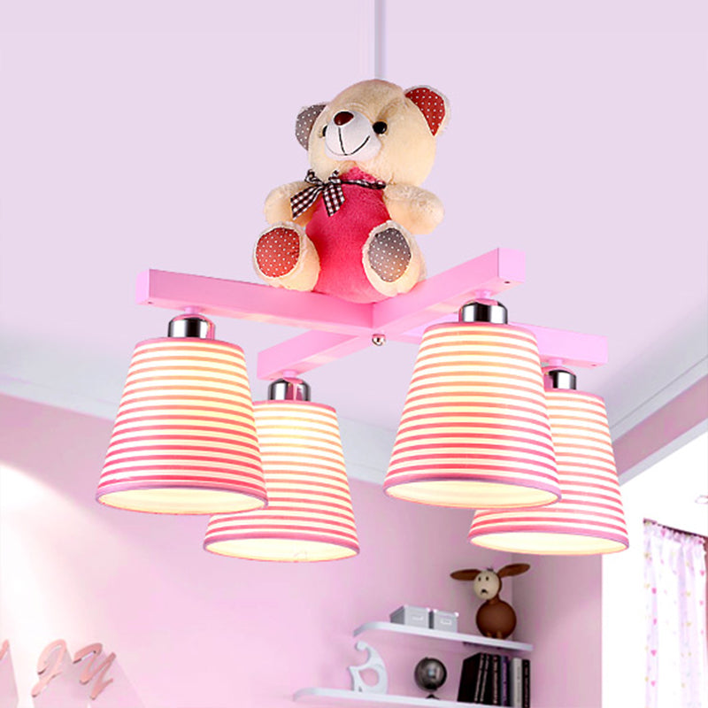 Cartoon Tapered Shade Hanging Lamp Fixture with Bear 4 Lights - Rebooters