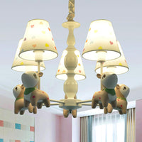 Animal Baby Deer Chandelier Fabric 5 Lights Pendant Light Fixture in White for Kid Bedroom - Rebooters