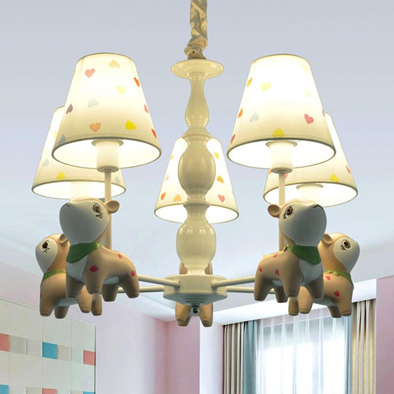 Animal Baby Deer Chandelier Fabric 5 Lights Pendant Light Fixture in White for Kid Bedroom - Rebooters