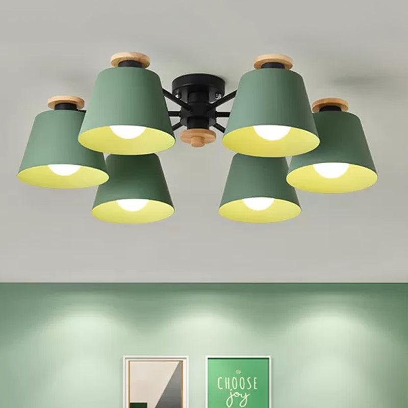 6 Heads Bucket Ceiling Light Macaron Loft Metal Semi Flushmount Light for Kindergarten - Rebooters