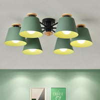 6 Heads Bucket Ceiling Light Macaron Loft Metal Semi Flushmount Light for Kindergarten - Rebooters