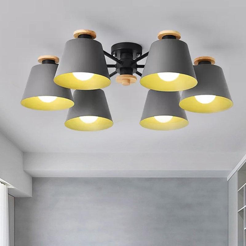 6 Heads Bucket Ceiling Light Macaron Loft Metal Semi Flushmount Light for Kindergarten - Rebooters