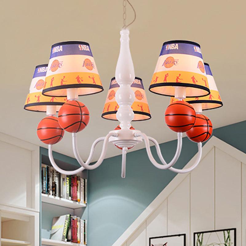 Bedroom Basketball Hanging Lamp Metal 5 Lights Cartoon Chandelier - Rebooters
