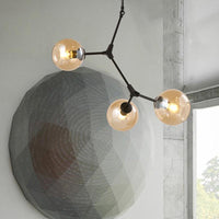 Amber Open Glass Orb Chandelier Living Room 3 Lights Modern Pendant Light in Black - Rebooters