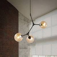 Amber Open Glass Orb Chandelier Living Room 3 Lights Modern Pendant Light in Black - Rebooters