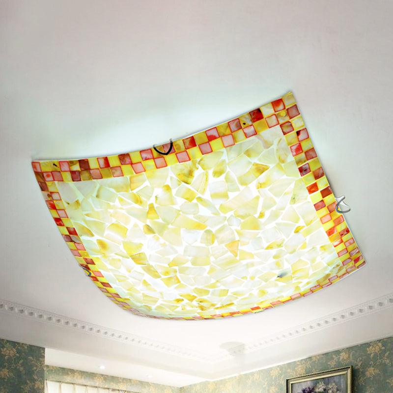 Beige White Light Gray Shell Curved Square Ceiling Mount Light Tiffany Mosaic LED Lamp for Corridor - Rebooters