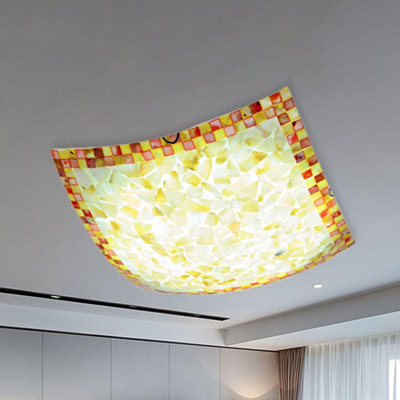 Beige White Light Gray Shell Curved Square Ceiling Mount Light Tiffany Mosaic LED Lamp for Corridor - Rebooters