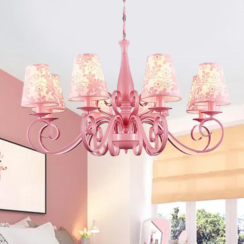 Pink Tapered Shade Chandelier 8 Heads Metal Pendant Lamp - Rebooters