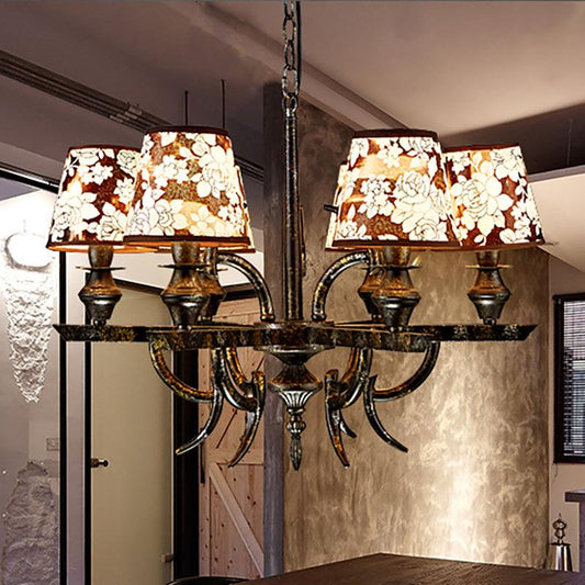 6 Lights Metal Hanging Chandelier Country Rust Pendant Light - Rebooters