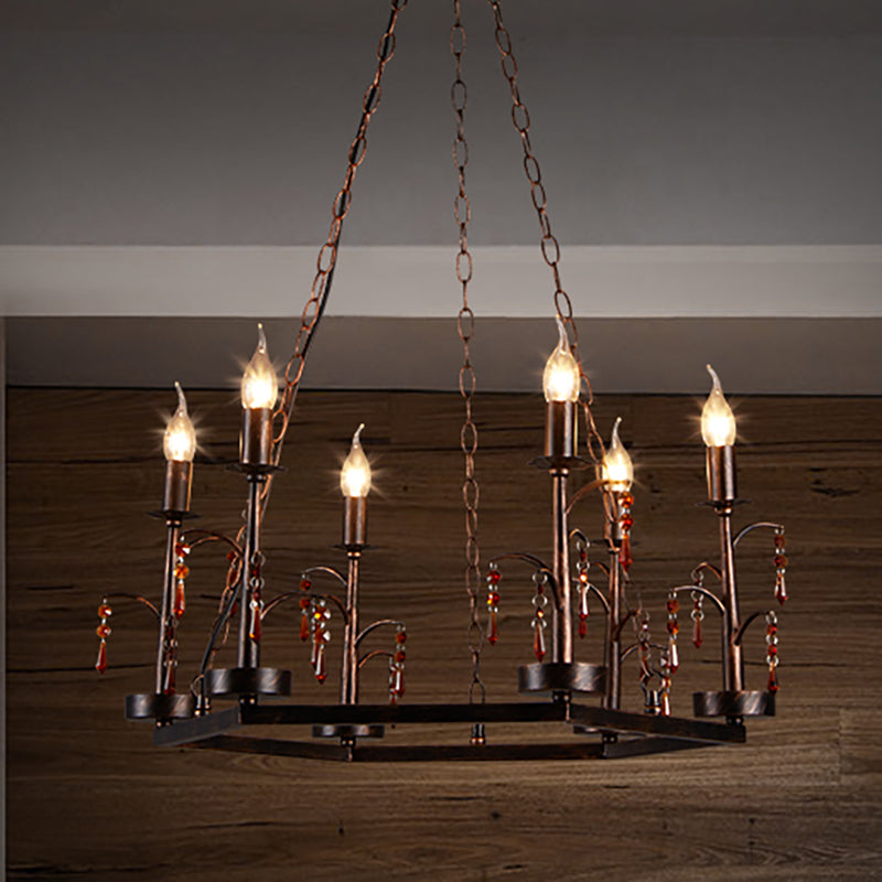 Metal Rust Pendant Lamp Geometric 6 Lights Vintage Chandelier - Rebooters