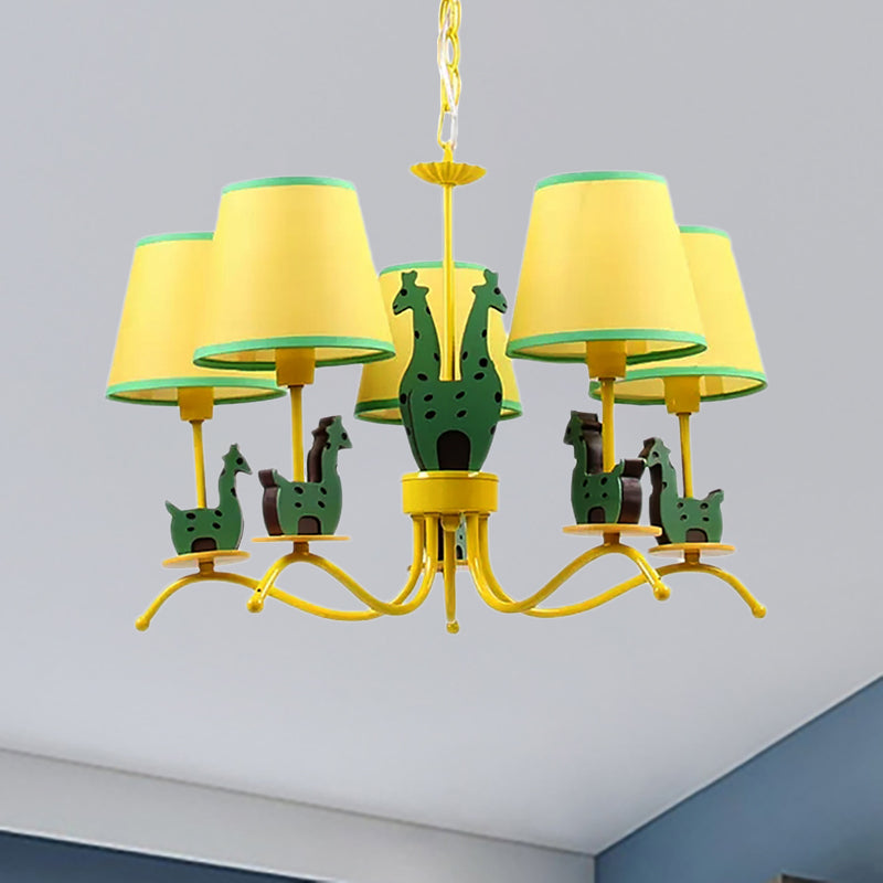 Wood Giraffe Chandelier Light with Tapered Shade Yellow - Rebooters