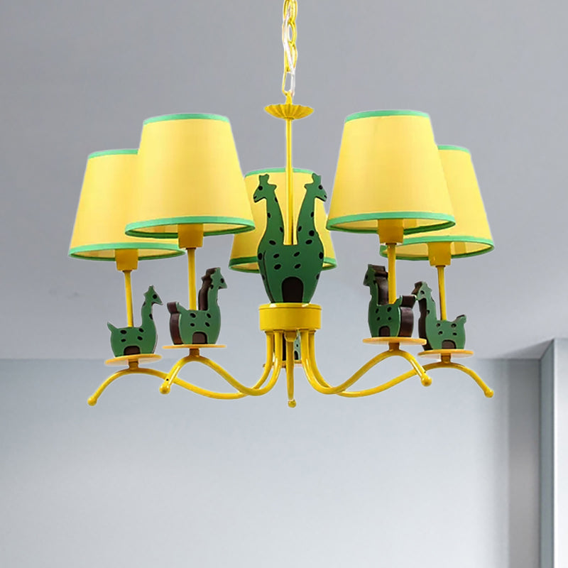 Wood Giraffe Chandelier Light with Tapered Shade Yellow - Rebooters