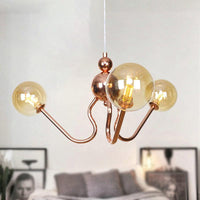 3-Light Clear Amber Glass Hanging Chandelier Copper Light - Rebooters