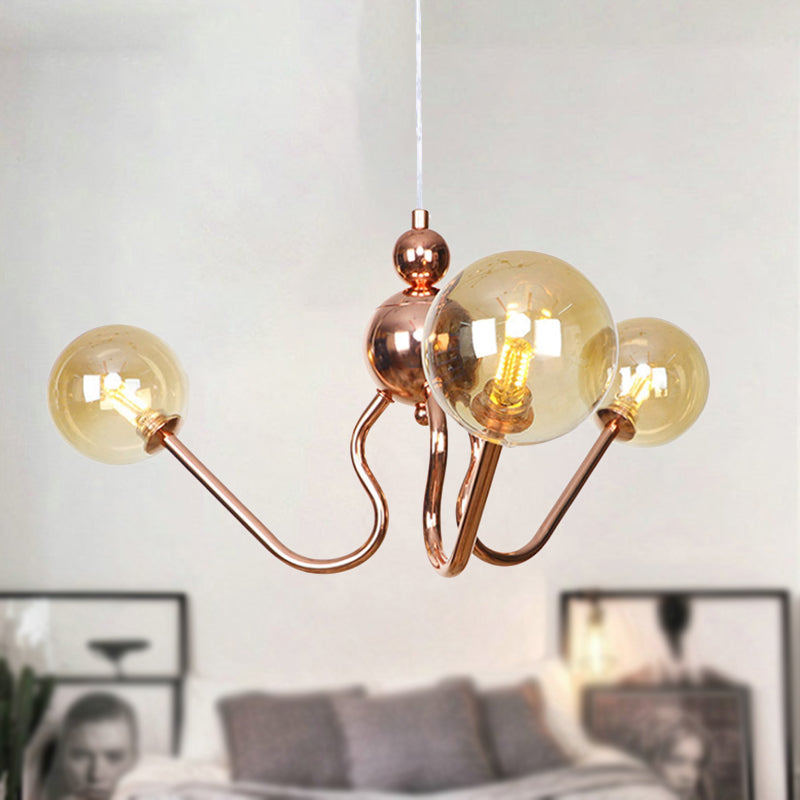 3-Light Clear Amber Glass Hanging Chandelier Copper Light - Rebooters