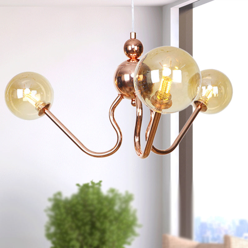 3-Light Clear Amber Glass Hanging Chandelier Copper Light - Rebooters