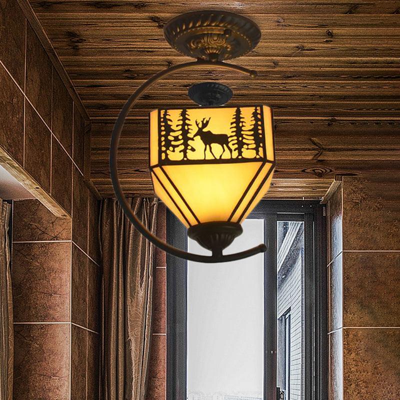 Art Glass Forest Deer Ceiling Lamp with Lodge Shade Beige - Rebooters