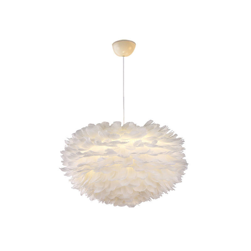 White Globe Shaped Hanging Chandelier Nordic Style Feather Fixture - Rebooters