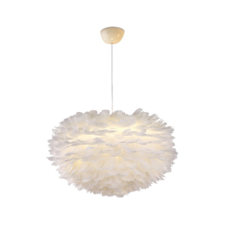 White Globe Shaped Hanging Chandelier Nordic Style Feather Fixture - Rebooters