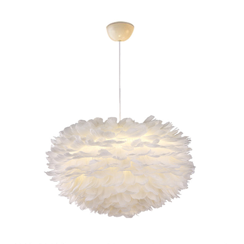 White Globe Shaped Hanging Chandelier Nordic Style Feather Fixture - Rebooters