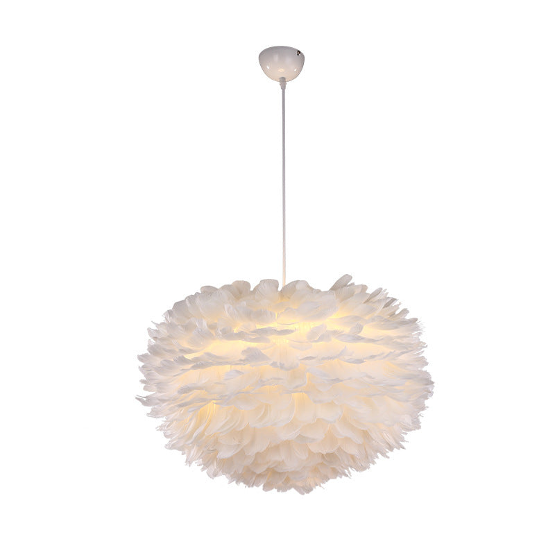 White Globe Shaped Hanging Chandelier Nordic Style Feather Fixture - Rebooters