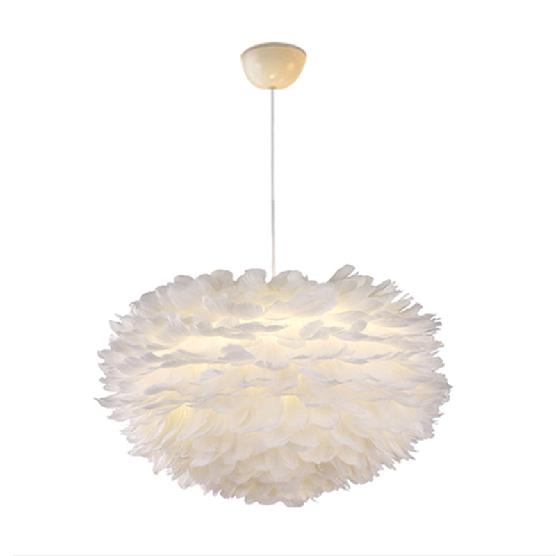 White Globe Shaped Hanging Chandelier Nordic Style Feather Fixture - Rebooters